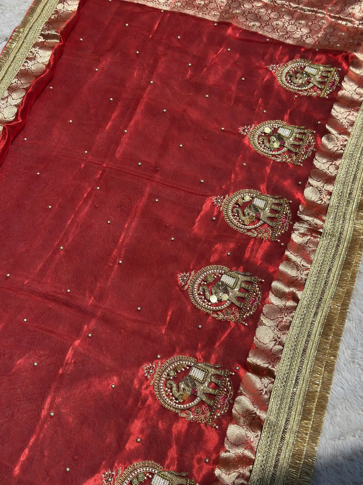 Shahi Gajraj Red Banarasi Silk Saree - RV Couture 24
