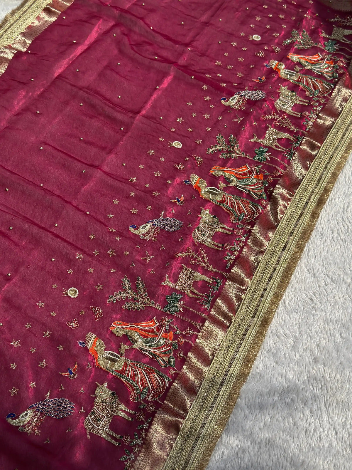 Radha-Krishna Pink Banarasi Silk Saree - RV Couture 24