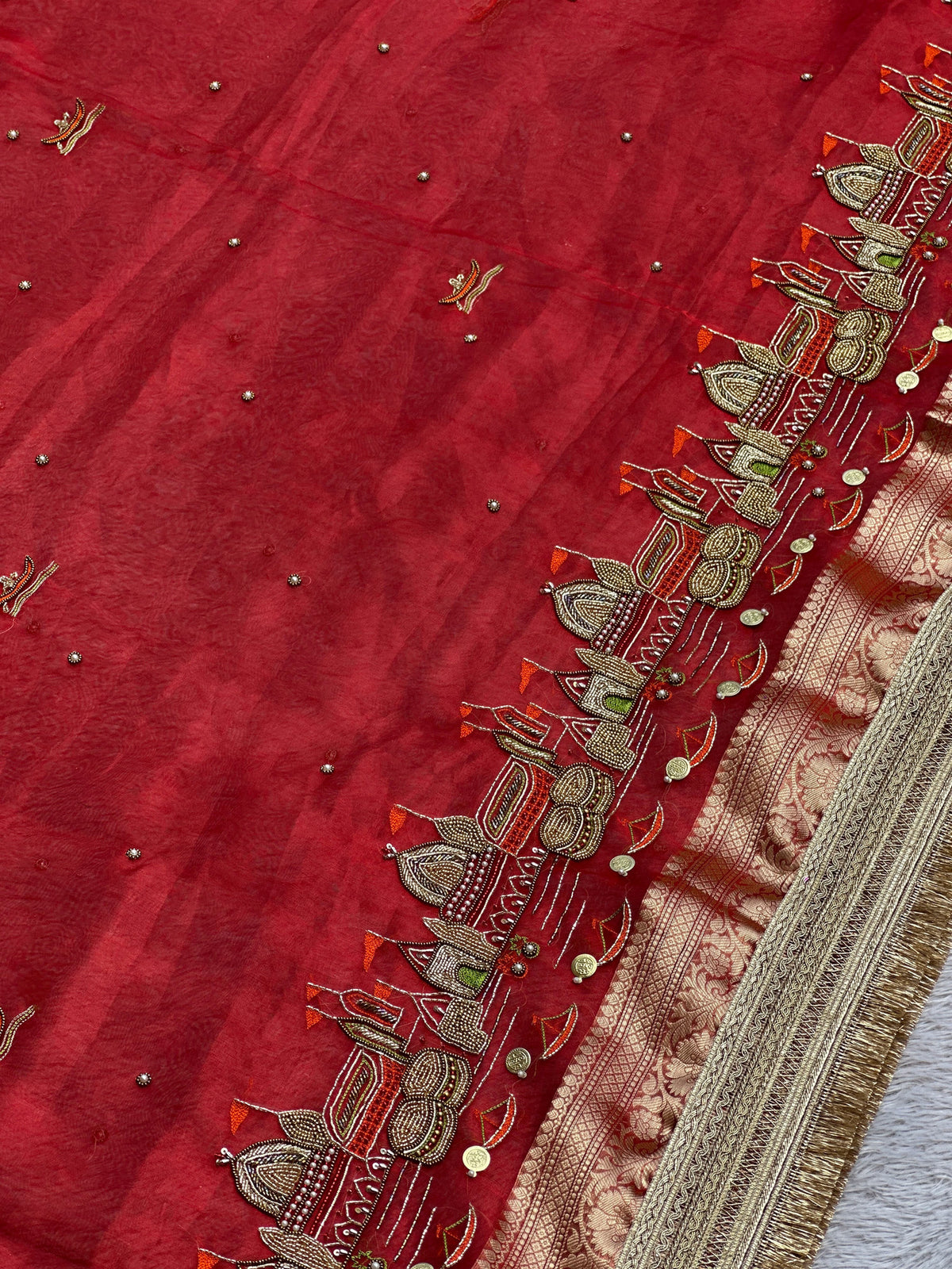 Ghat Red Banarasi Silk Saree - RV Couture 24