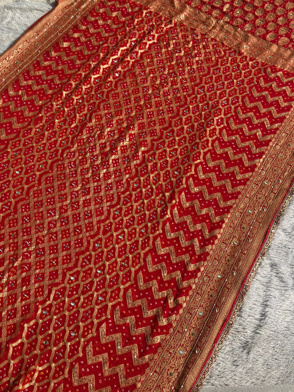 Bandhej Red Banarasi Silk Saree - RV Couture 24