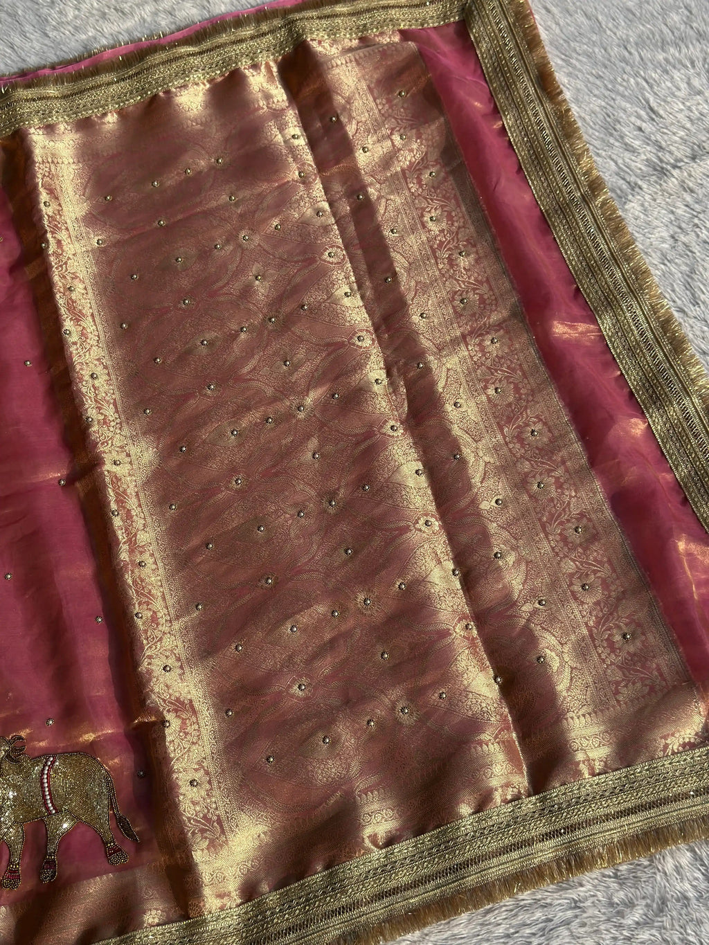 Gajanandi Baby Pink Banarasi Silk Saree - RV Couture 24