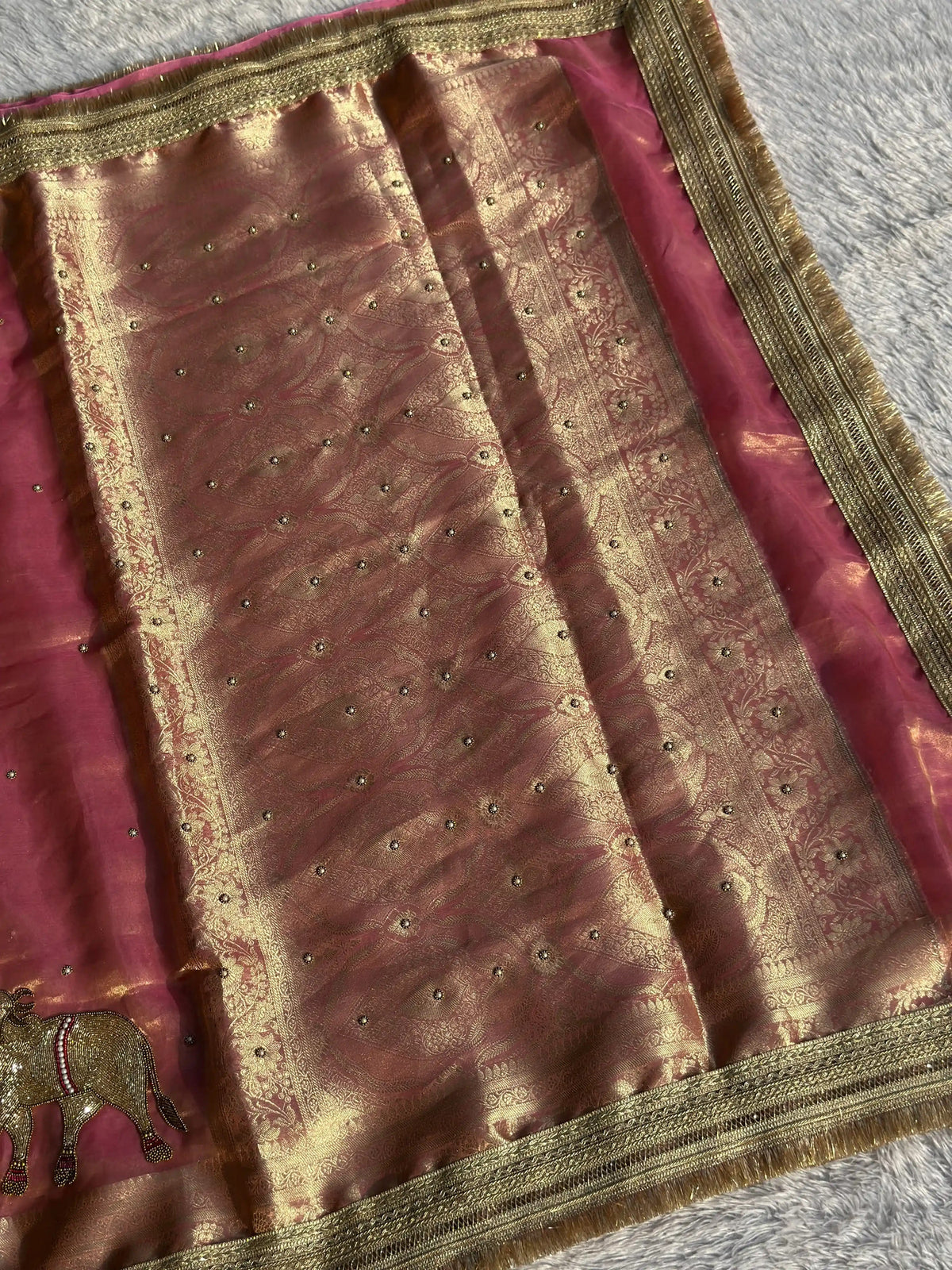 Gajanandi Baby Pink Banarasi Silk Saree - RV Couture 24