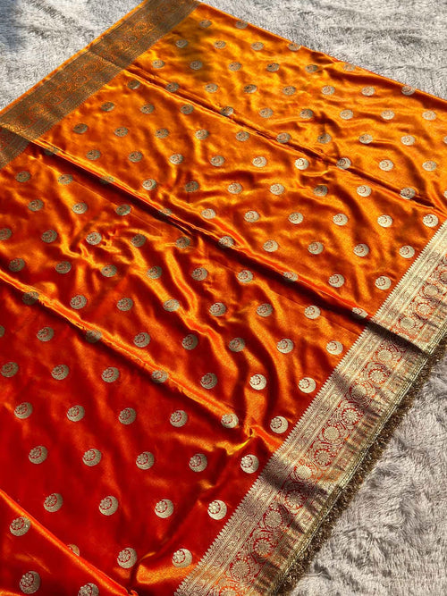 Chand Tara Orange Banarasi Silk Saree - RV Couture 24