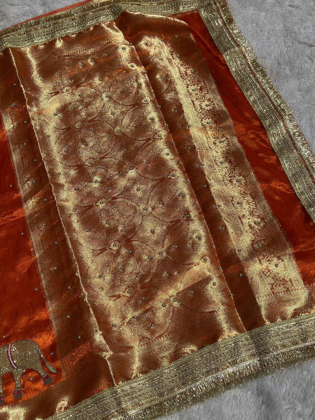 Gajanandi Orange Banarasi Silk Saree - RV Couture 24