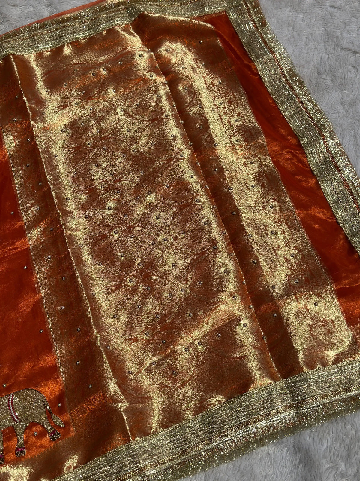 Gajanandi Orange Banarasi Silk Saree - RV Couture 24