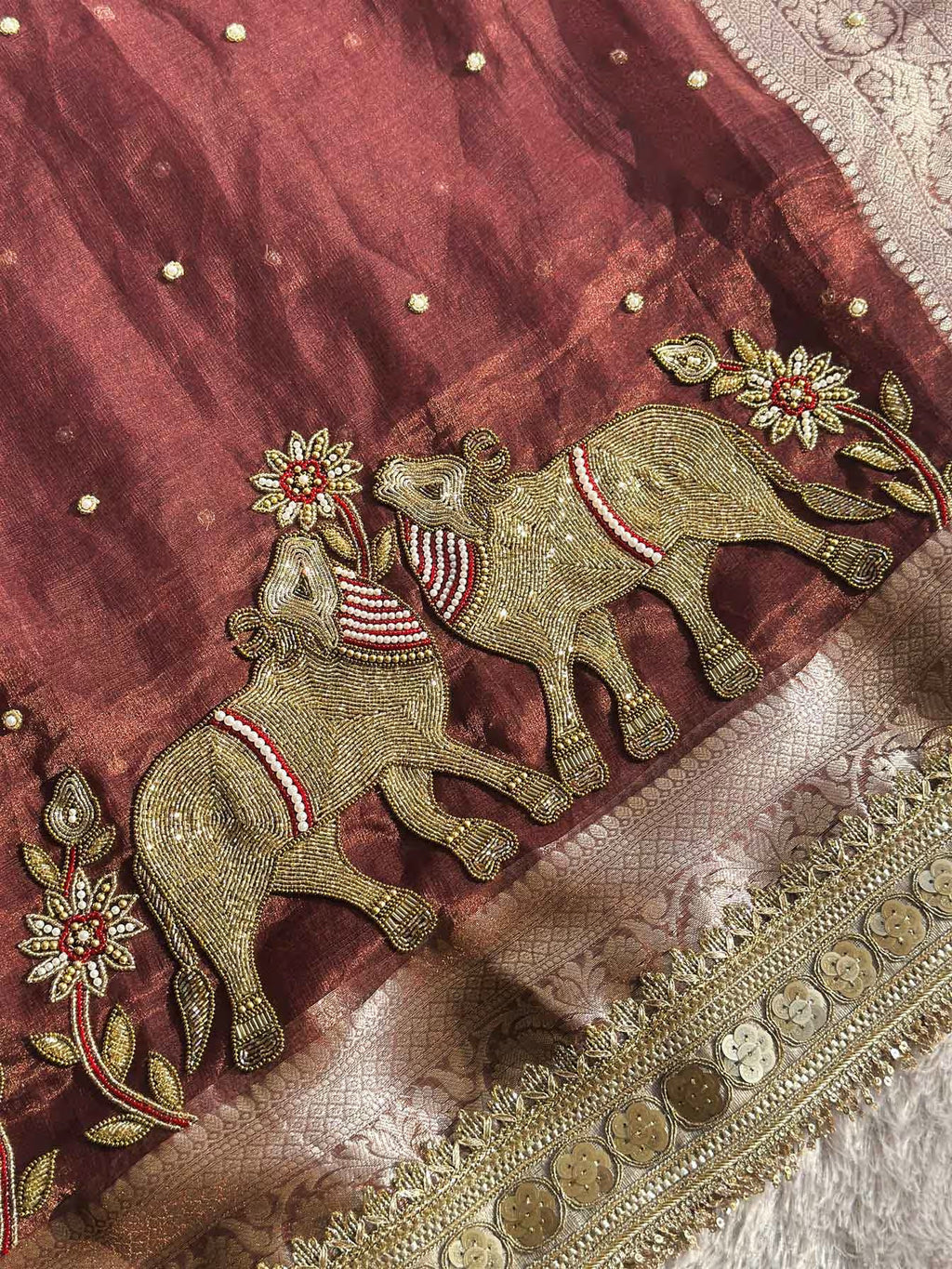 Gajanandi Brown Banarasi Silk Saree - RV Couture 24