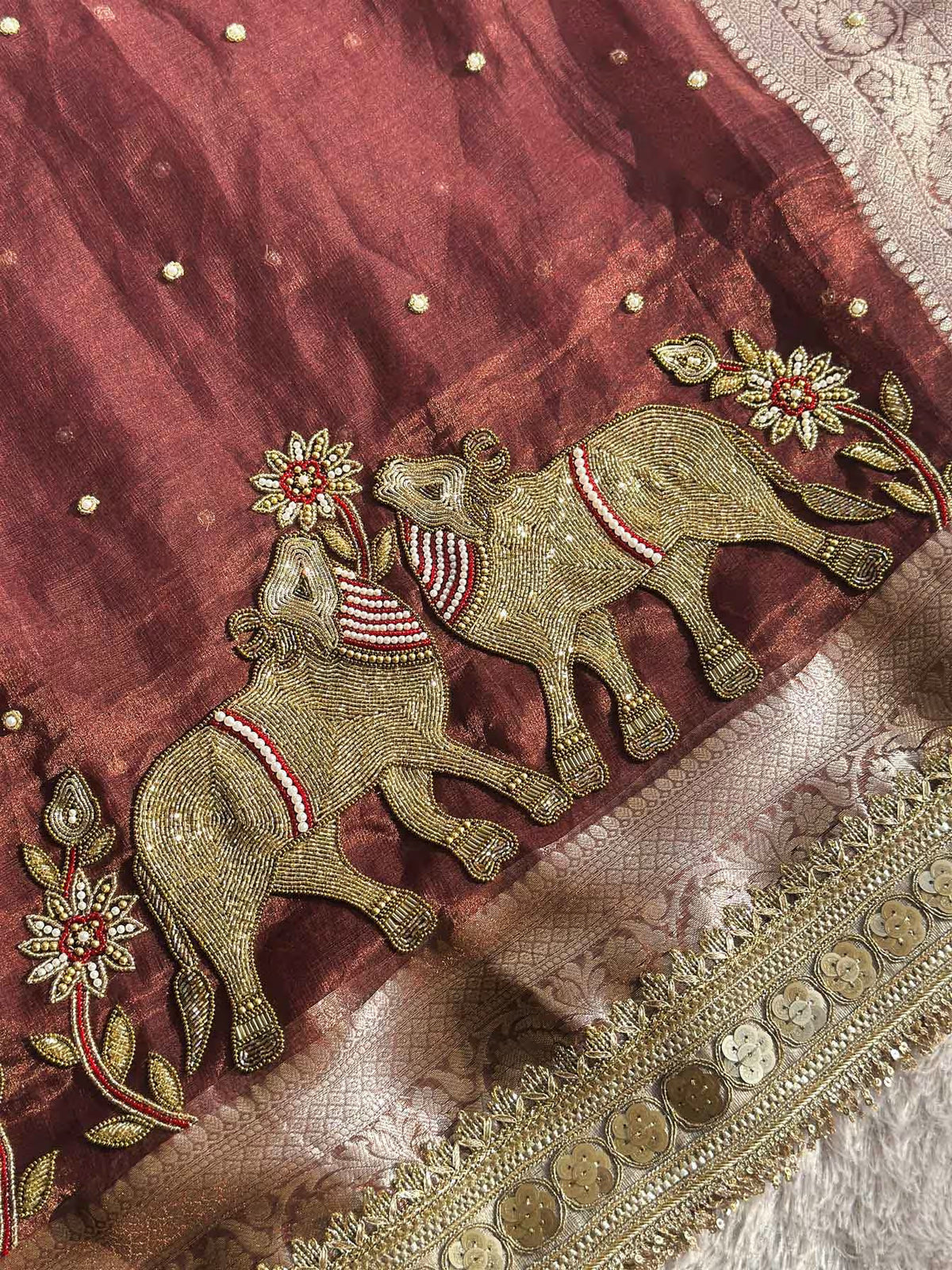 Gajanandi Brown Banarasi Silk Saree - RV Couture 24