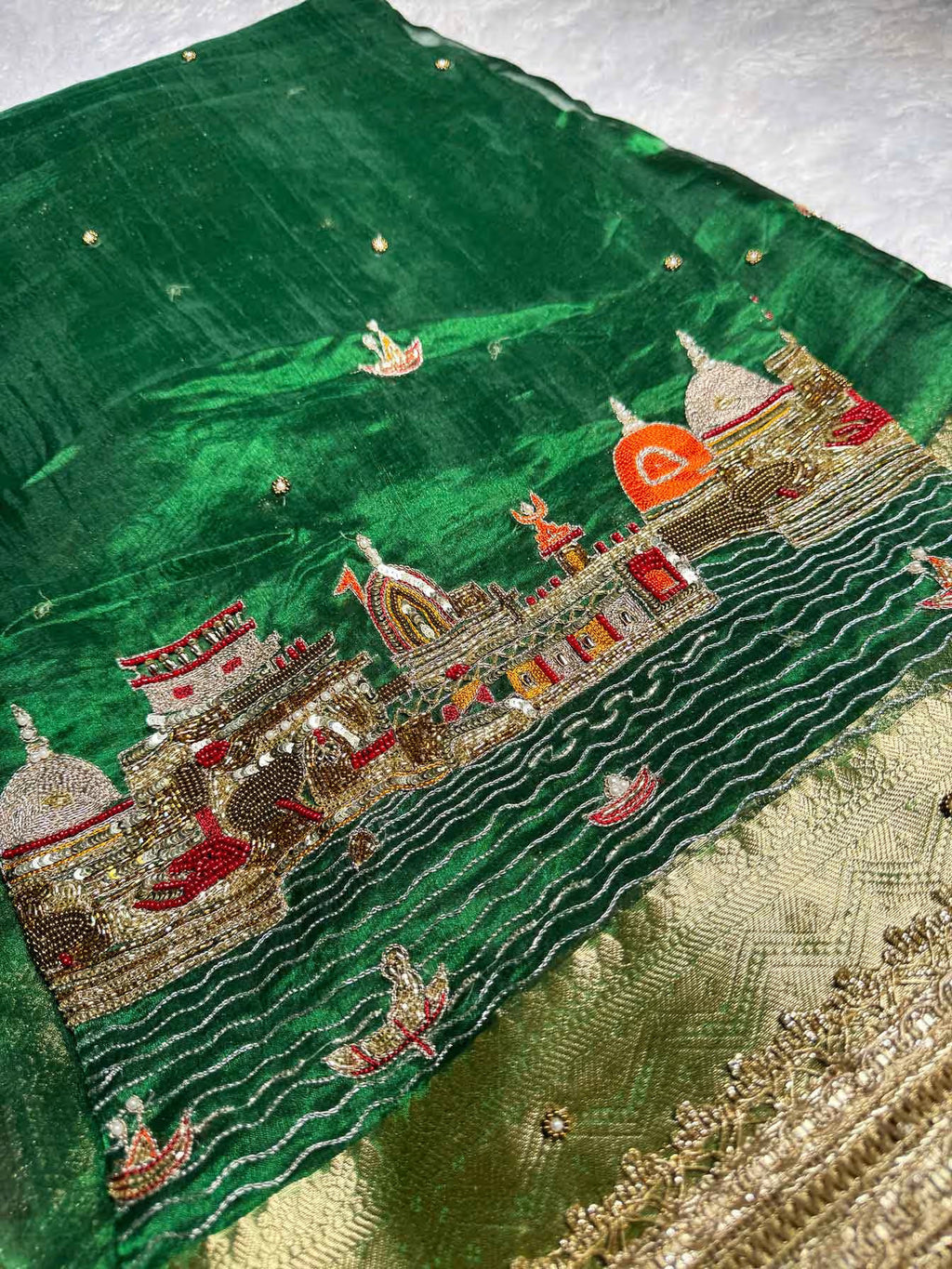Ghat Green Banarasi Silk Saree - RV Couture 24