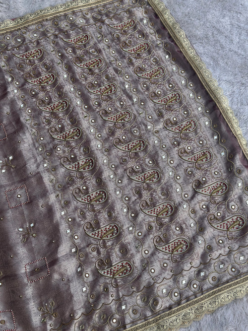 Chandani Rose Gold Banarasi Silk Saree - RV Couture 24