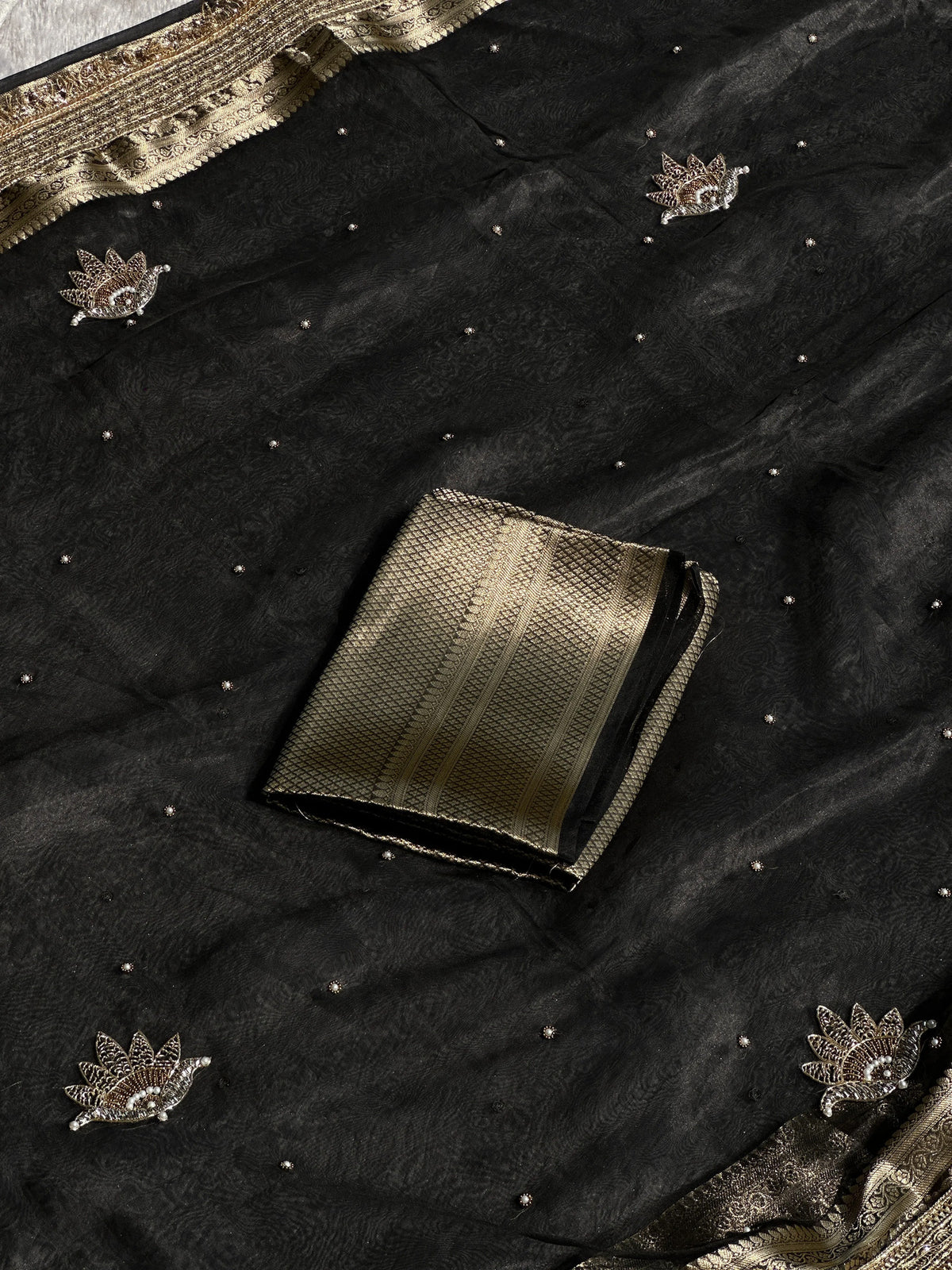 Raat Rani Black Banarasi Silk Saree - RV Couture 24