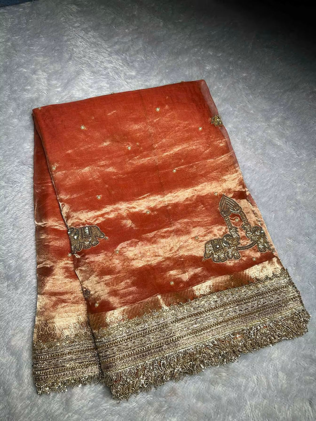 Gajaratna Peach Banarasi Silk Saree - RV Couture 24