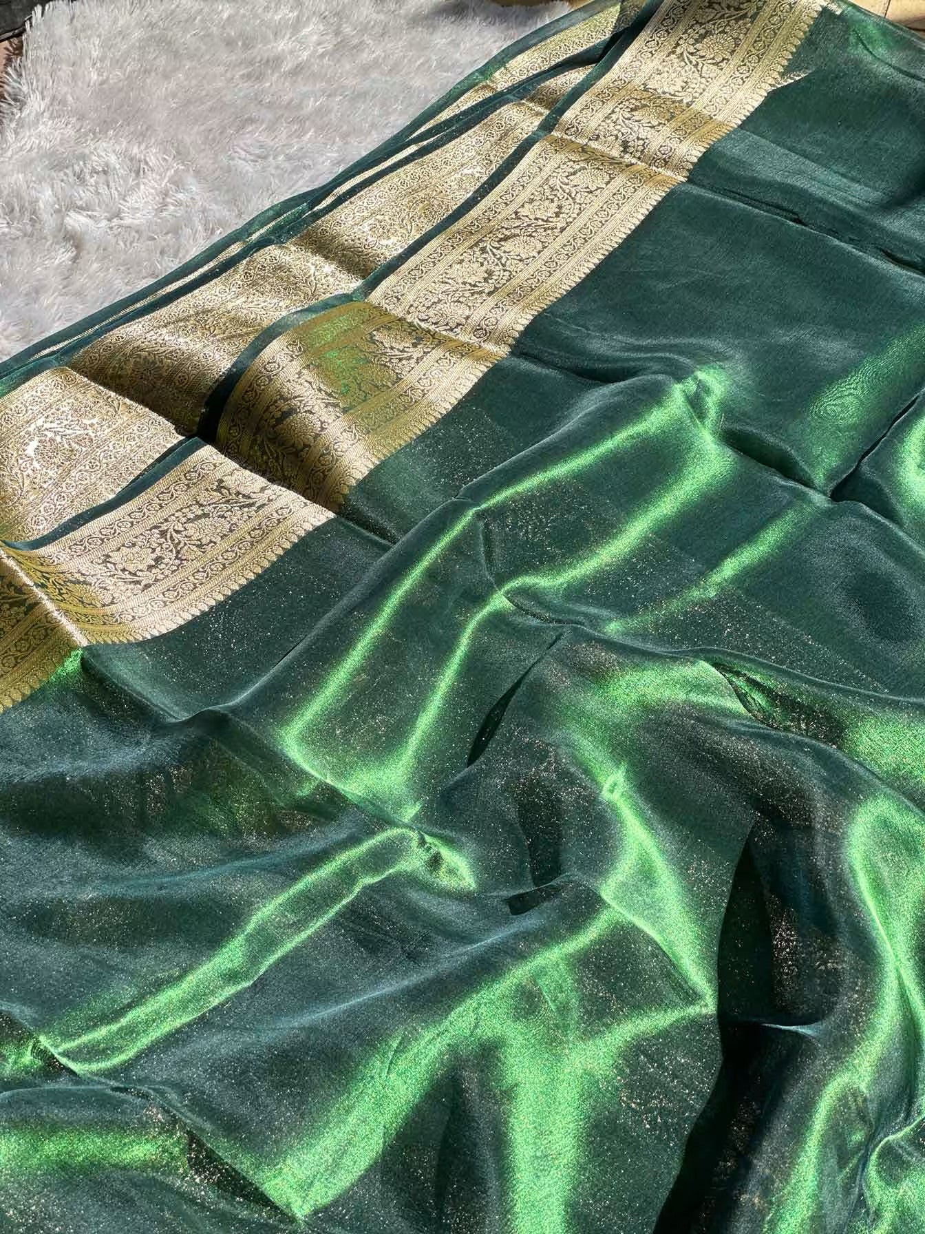 Green Banarasi Silk Saree - RV Couture 24