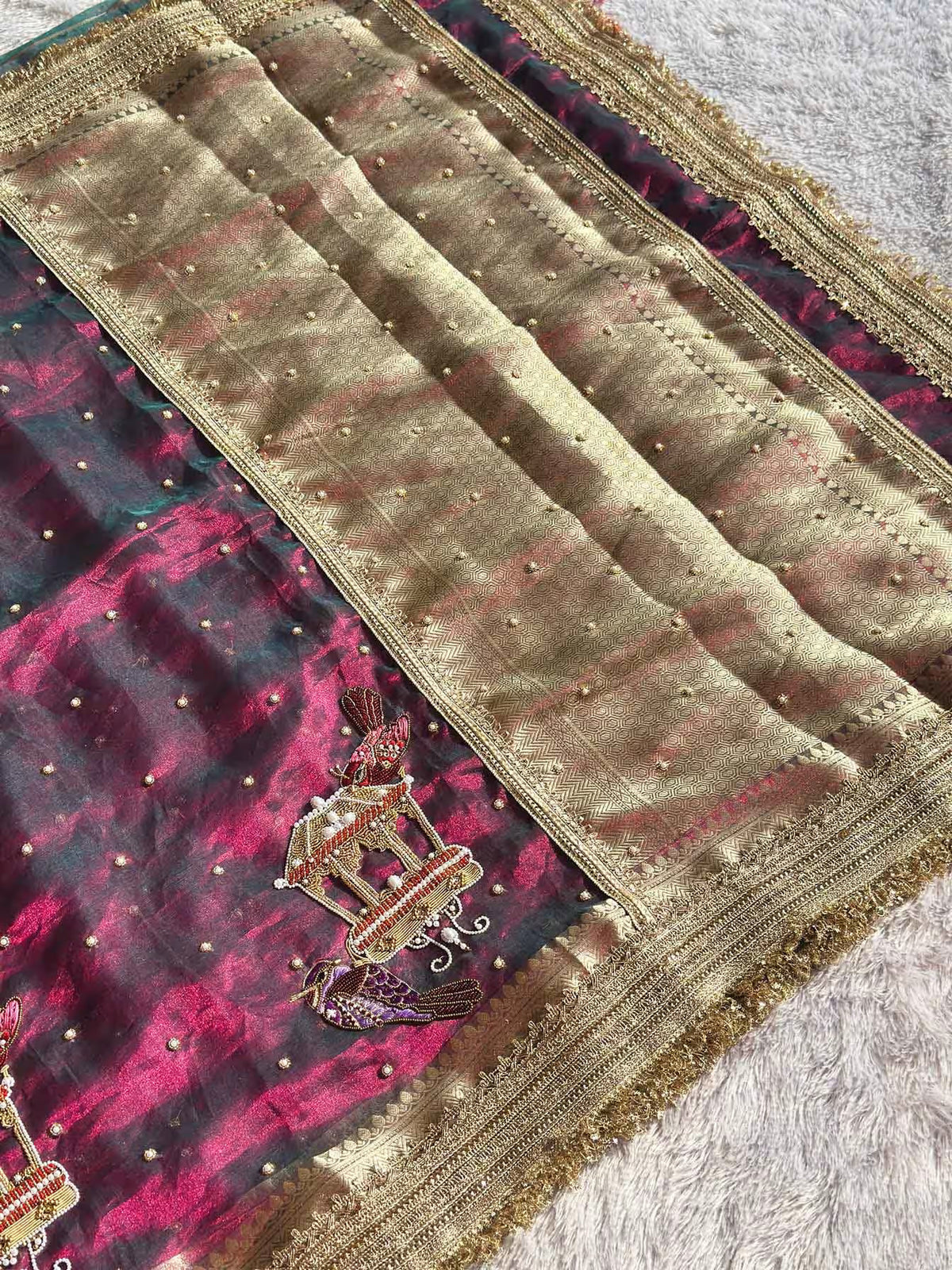 Swarna Panchi Wine Pink Banarasi Silk Saree - RV Couture 24