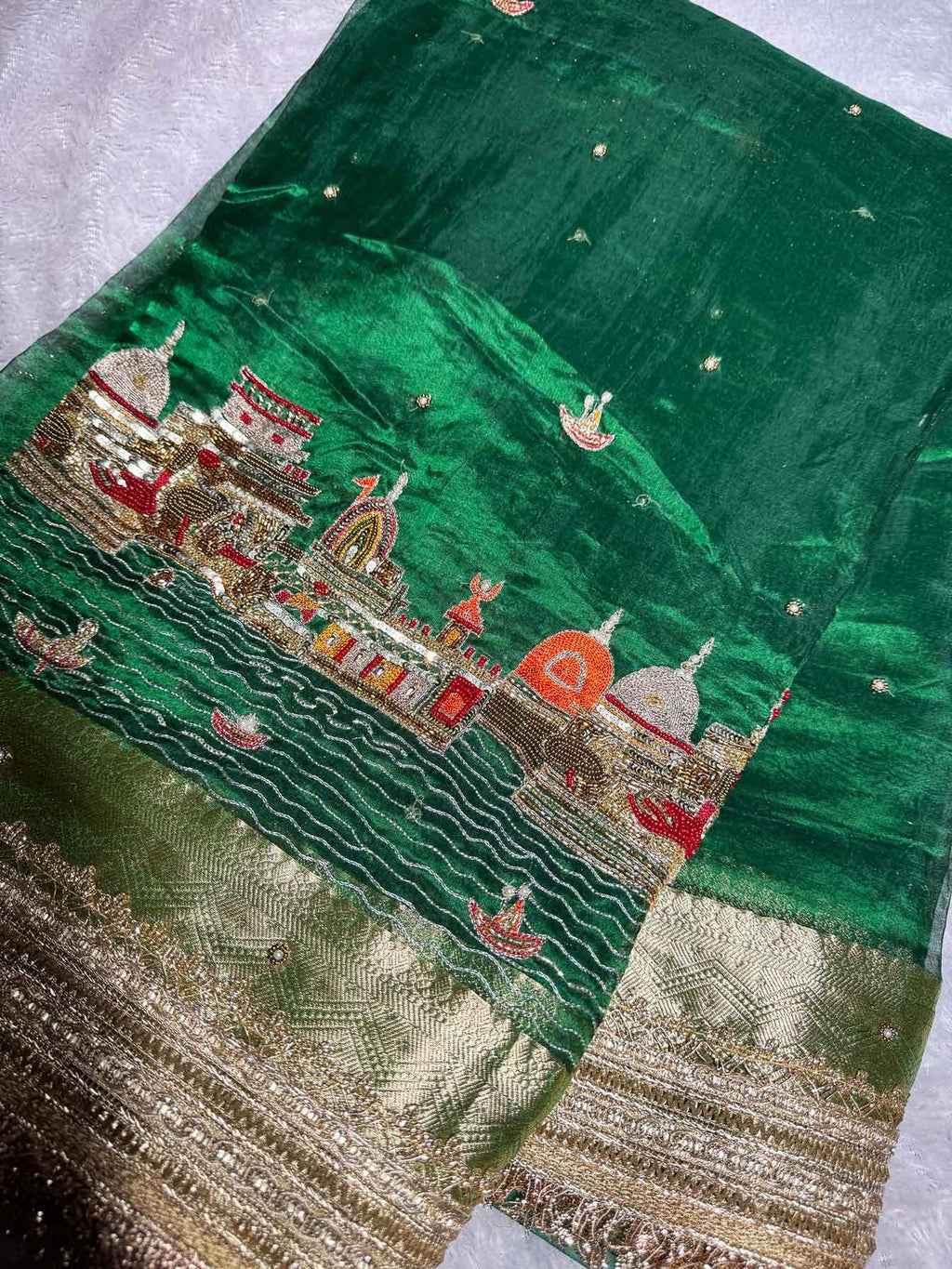 Ghat Green Banarasi Silk Saree - RV Couture 24