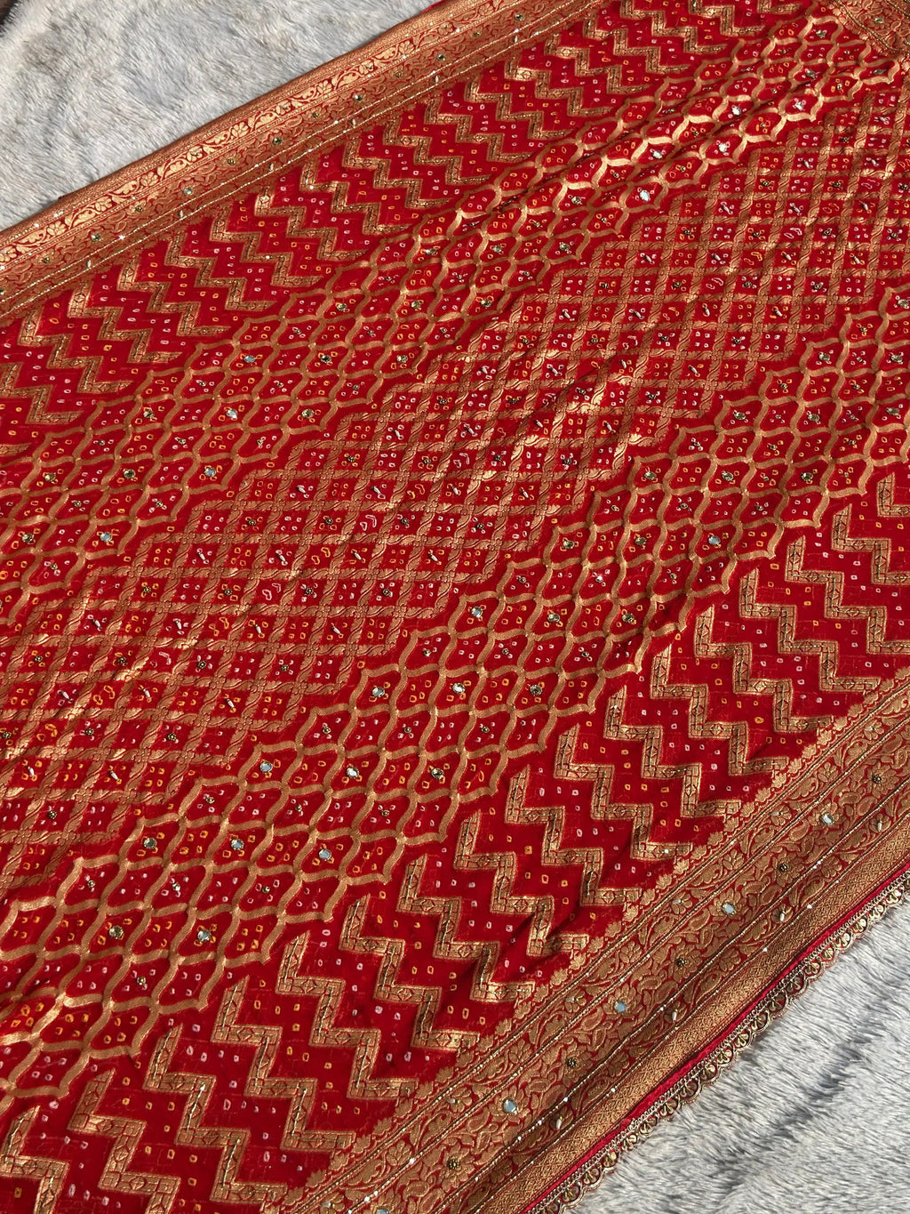 Bandhej Red Banarasi Silk Saree - RV Couture 24