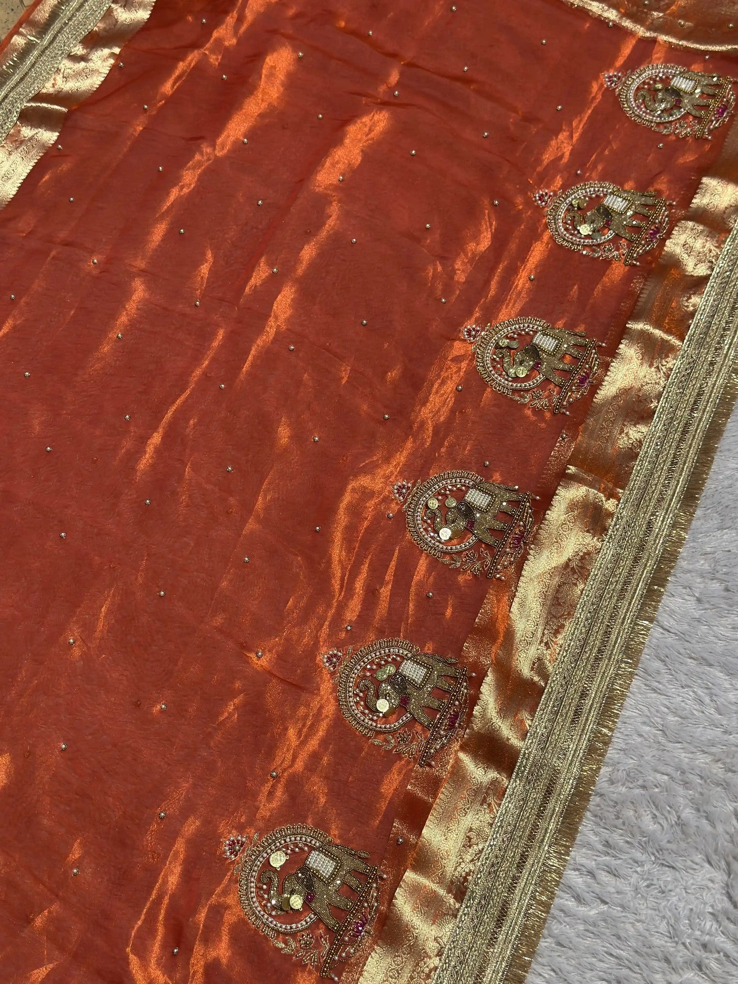 Shahi Gajraj Orange Banarasi Silk Saree - RV Couture 24