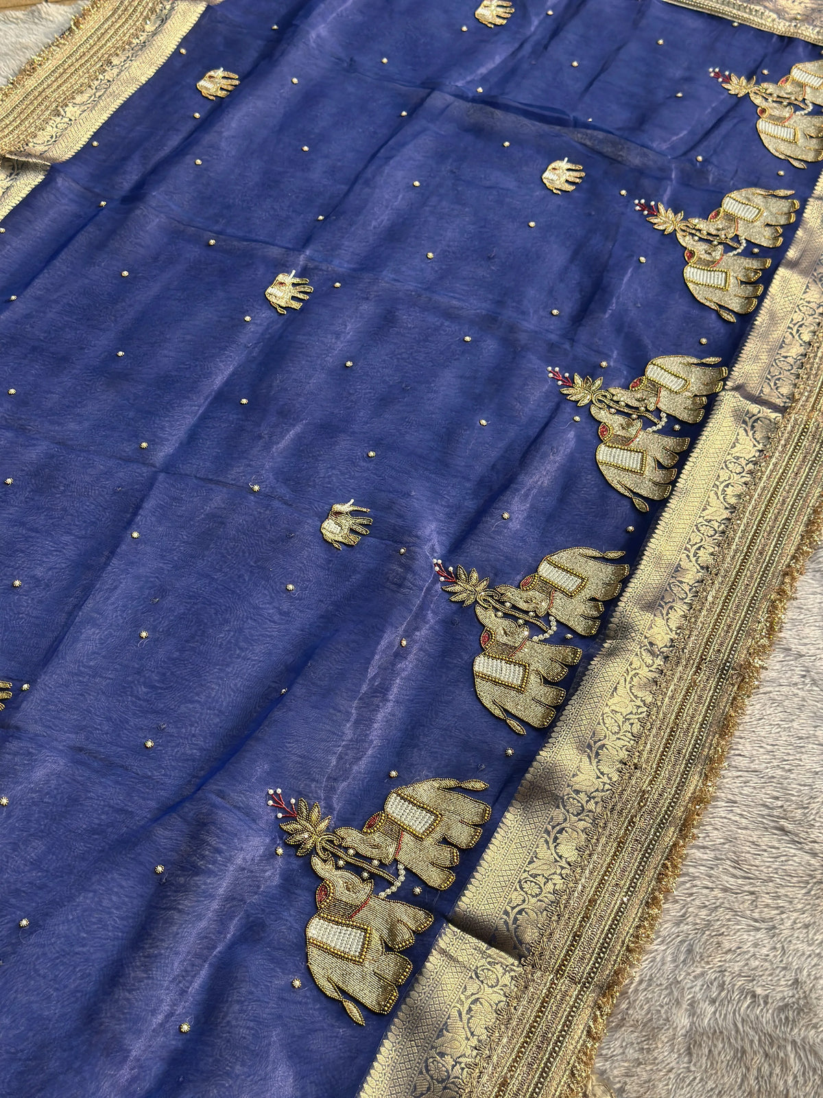 Suvarna Hatti Deep Navy Blue Banarasi Silk Saree - RV Couture 24