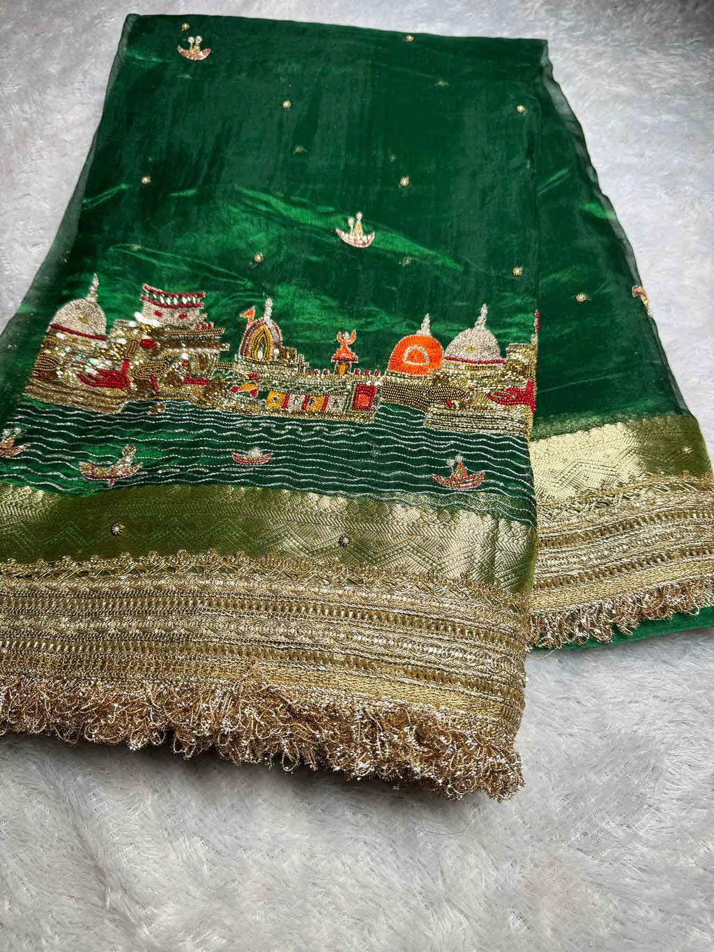 Ghat Green Banarasi Silk Saree - RV Couture 24