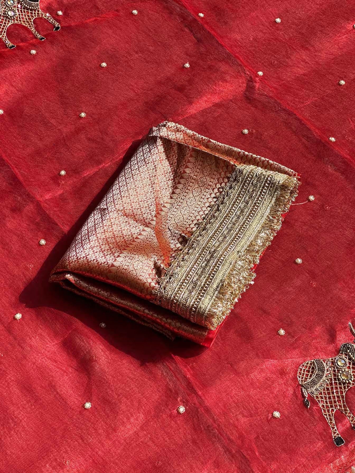 Nandi Alankarik Red Banarasi Silk Saree - RV Couture 24
