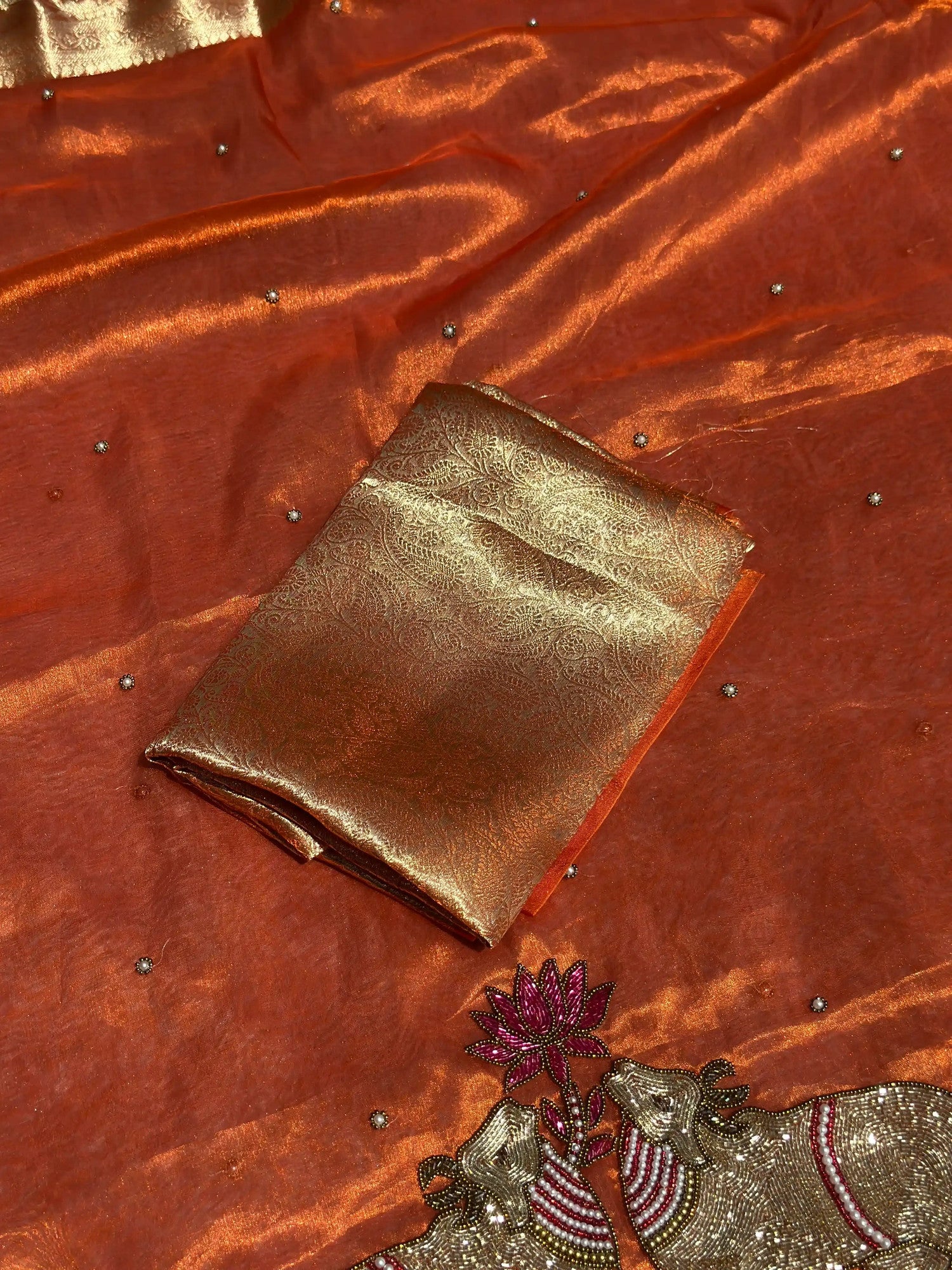 Gajanandi Orange Banarasi Silk Saree - RV Couture 24