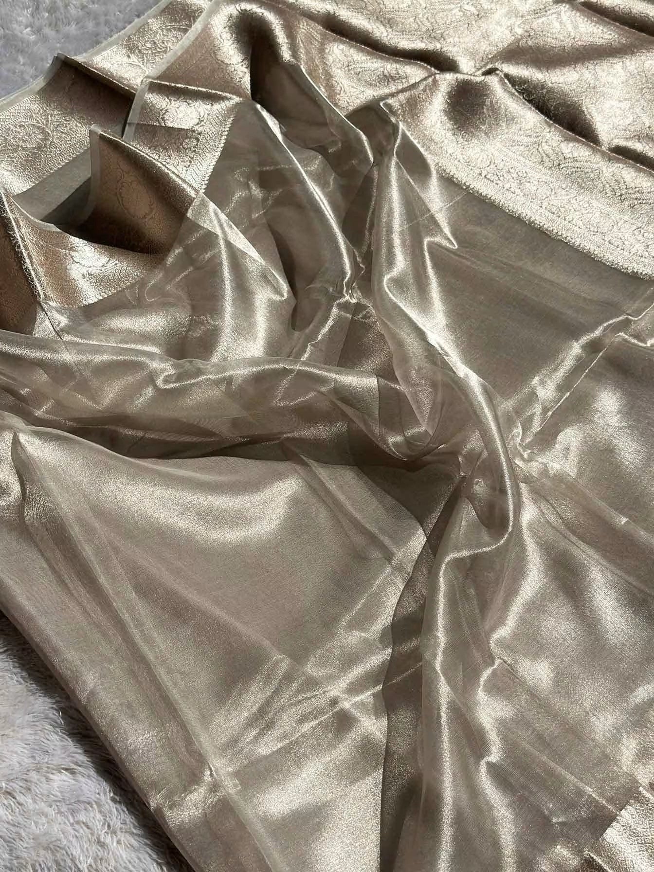 Silver Banarasi Silk Saree - RV Couture 24