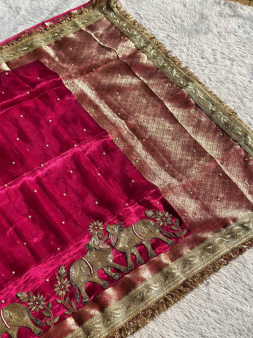 Gajanandi Pink Banarasi Silk Saree - RV Couture 24