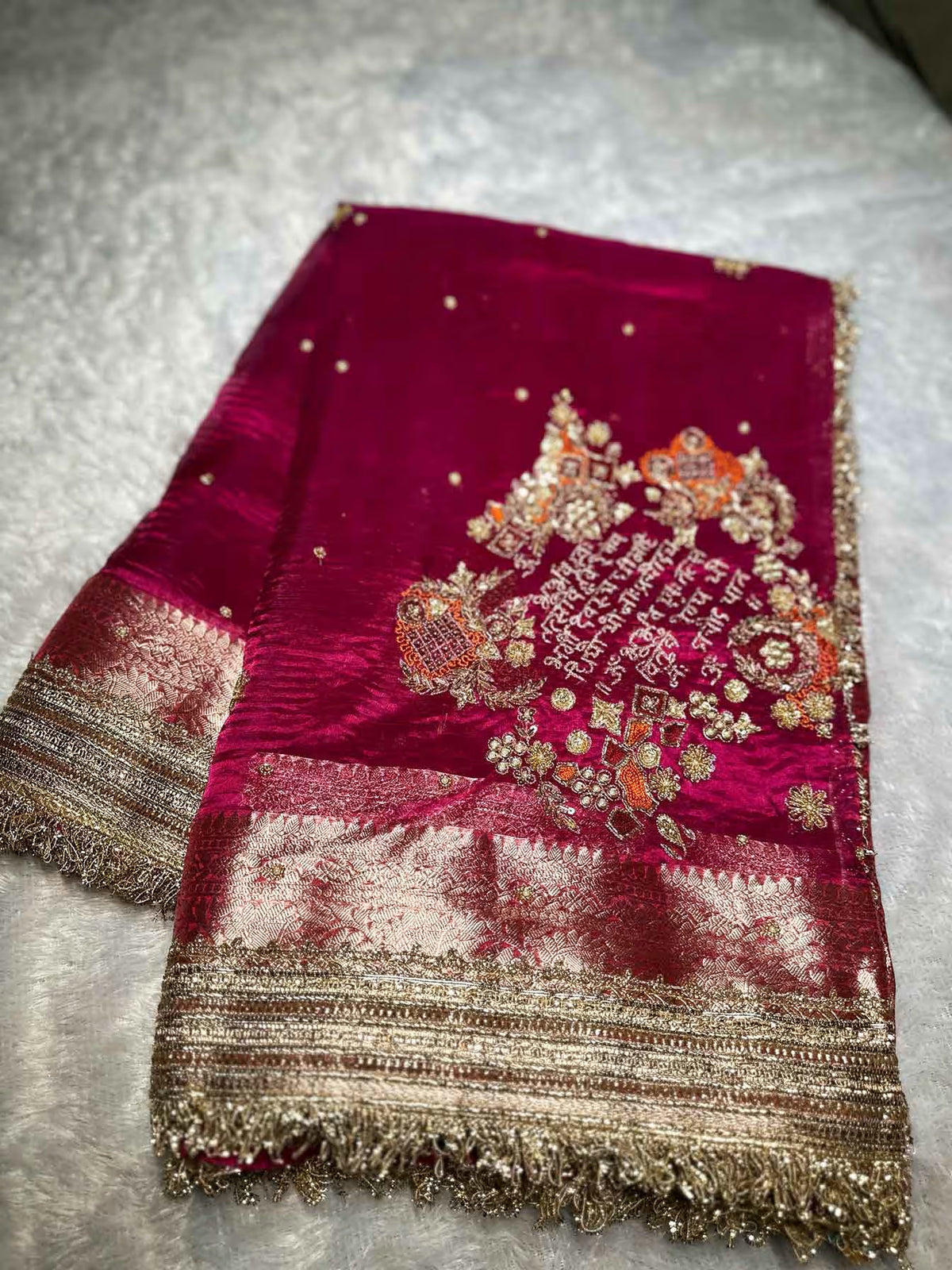 Gayatri Mantra Red Banarasi Silk Saree - RV Couture 24
