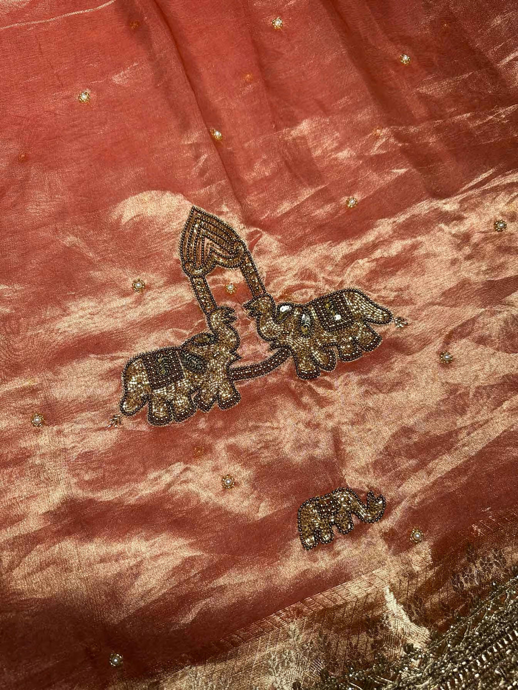 Gajaratna Peach Banarasi Silk Saree - RV Couture 24