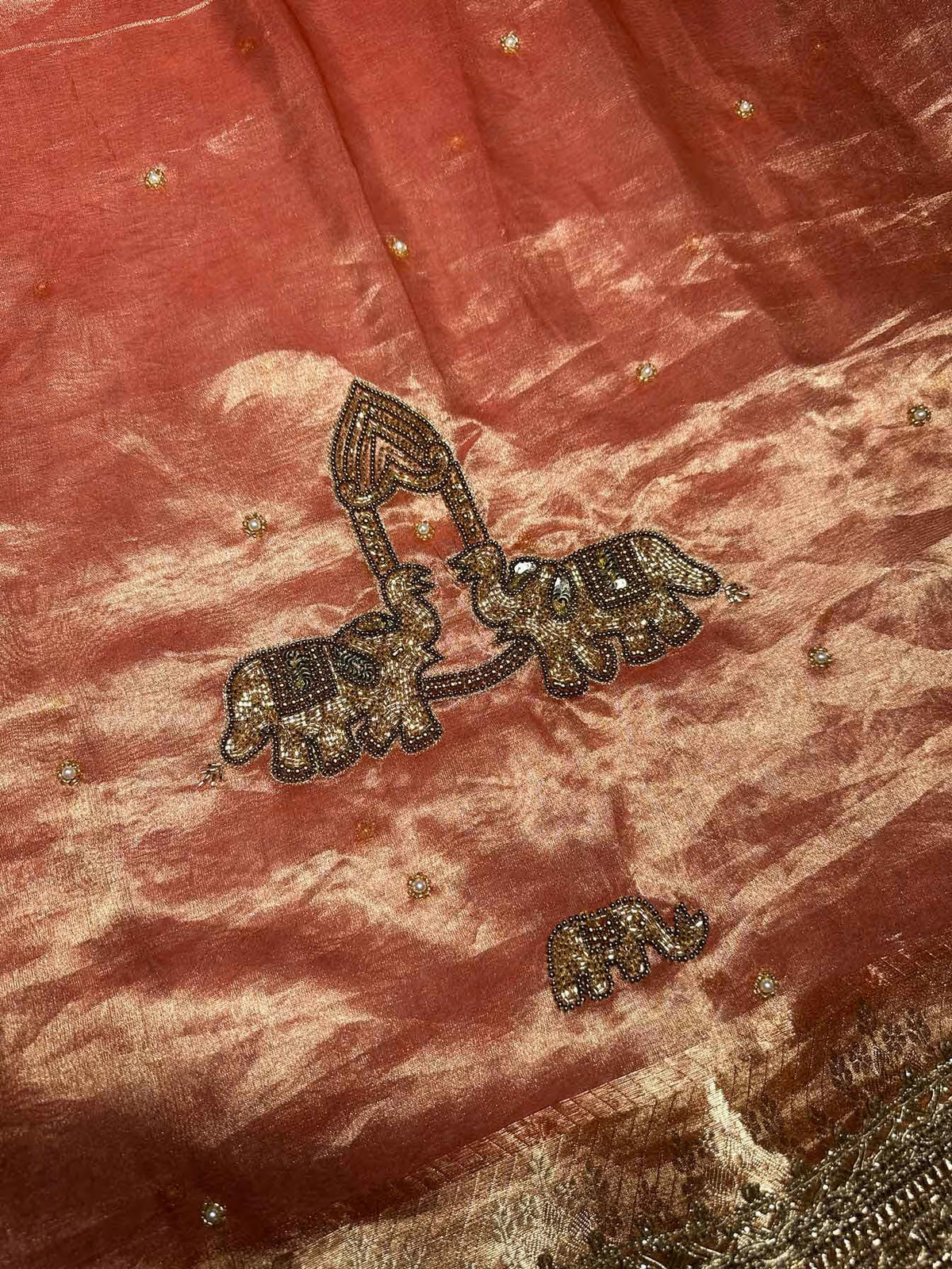 Gajaratna Peach Banarasi Silk Saree - RV Couture 24
