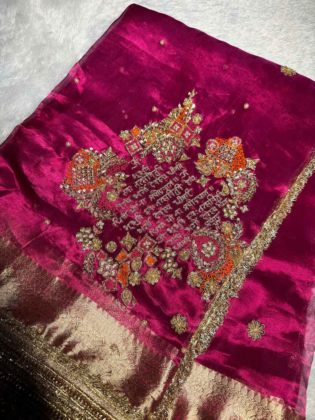Gayatri Mantra Red Banarasi Silk Saree - RV Couture 24