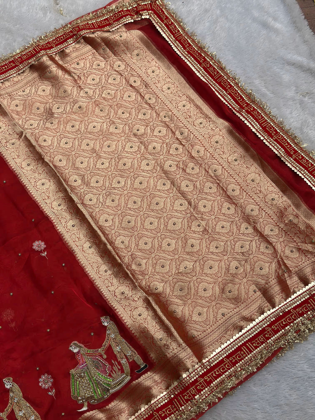 Vivah with Saubhagyavati Lace Red Banarasi Silk Saree - RV Couture 24