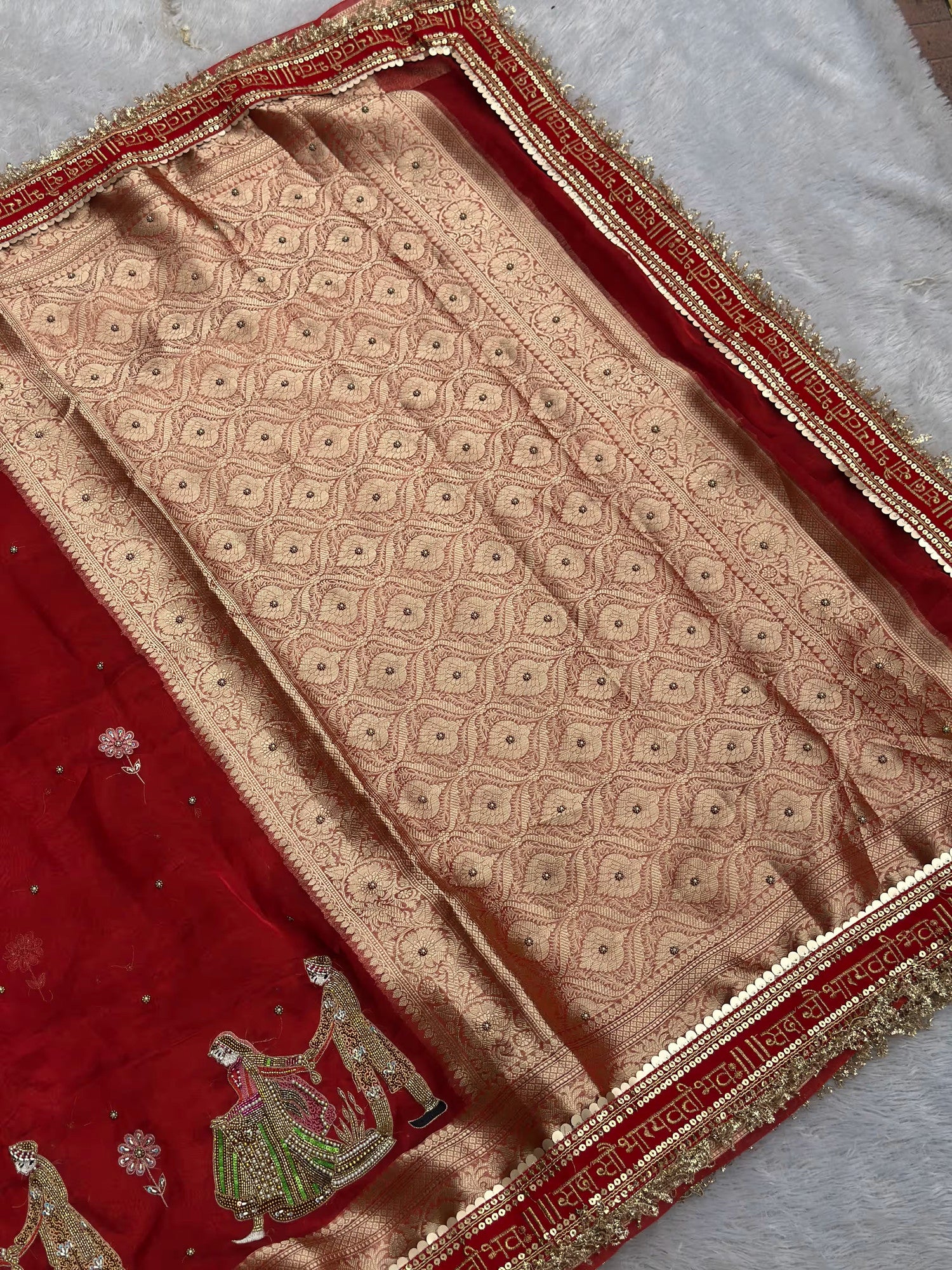 Vivah with Saubhagyavati Lace Red Banarasi Silk Saree - RV Couture 24
