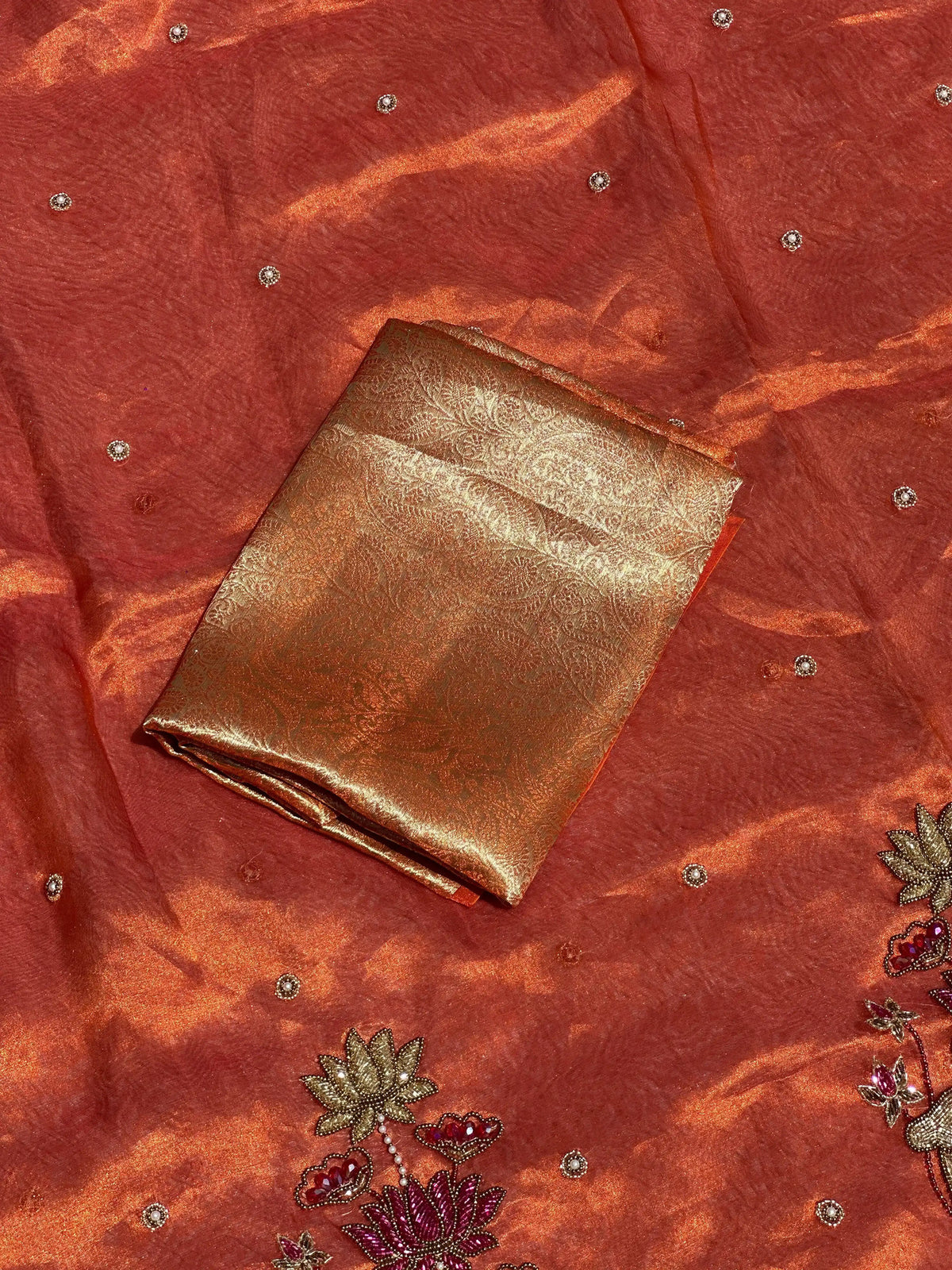 Nandi Pushpa Orange Banarasi Silk Saree - RV Couture 24