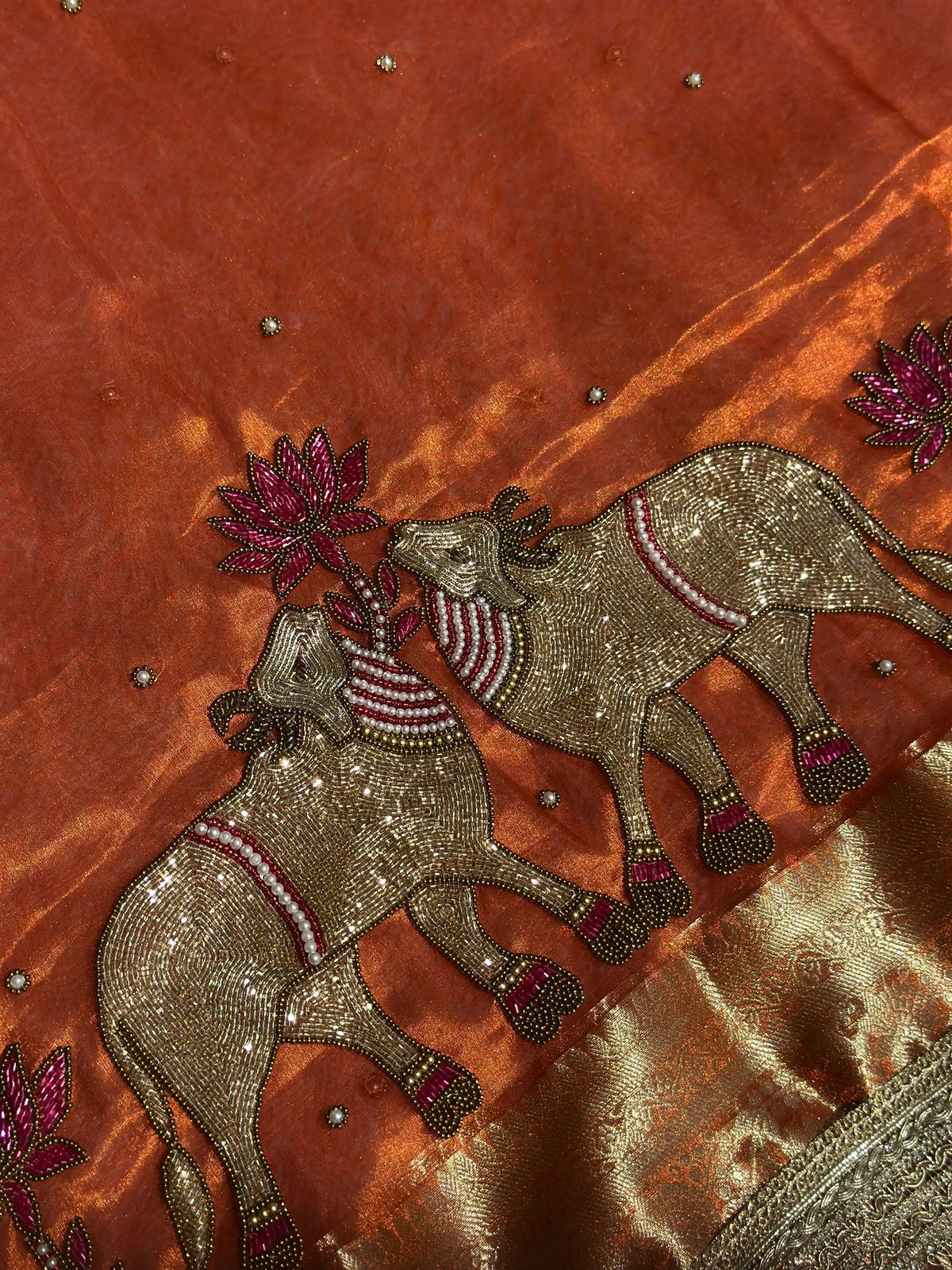 Gajanandi Orange Banarasi Silk Saree - RV Couture 24