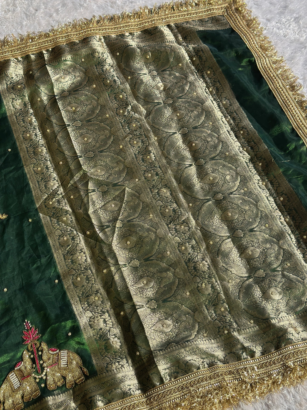 Suvarna Hatti Green Banarasi Silk Saree - RV Couture 24