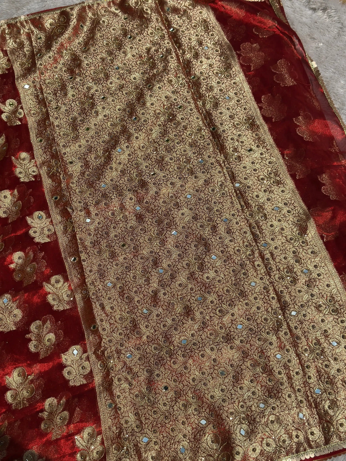 Maharani Red Banarasi Silk Saree - RV Couture 24