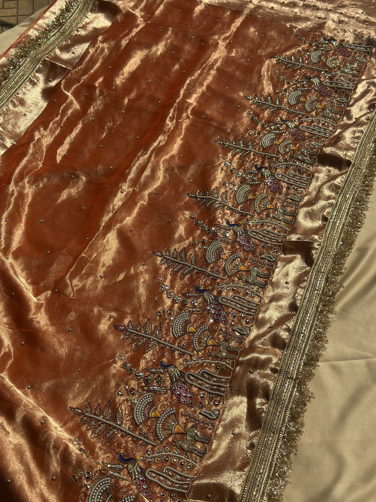 Mor Mahal Peach Banarasi Silk Saree - RV Couture 24