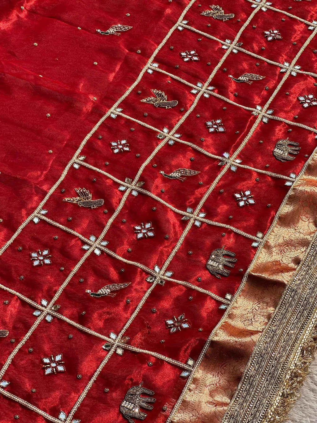 Suvarna Jali Red Banarasi Silk Saree - RV Couture 24