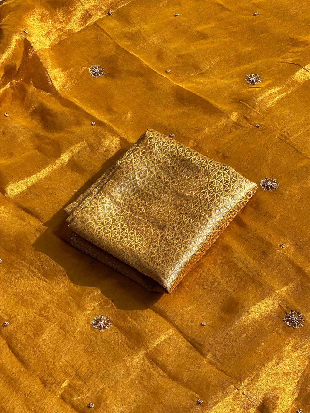 Gayatri Mantra Yellow Banarasi Silk Saree - RV Couture 24