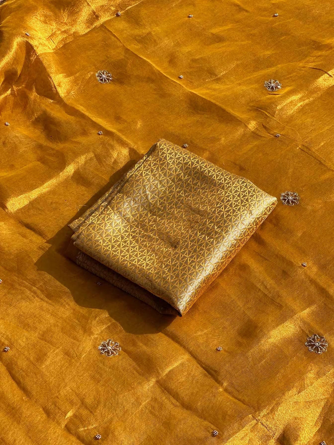 Gayatri Mantra Yellow Banarasi Silk Saree - RV Couture 24