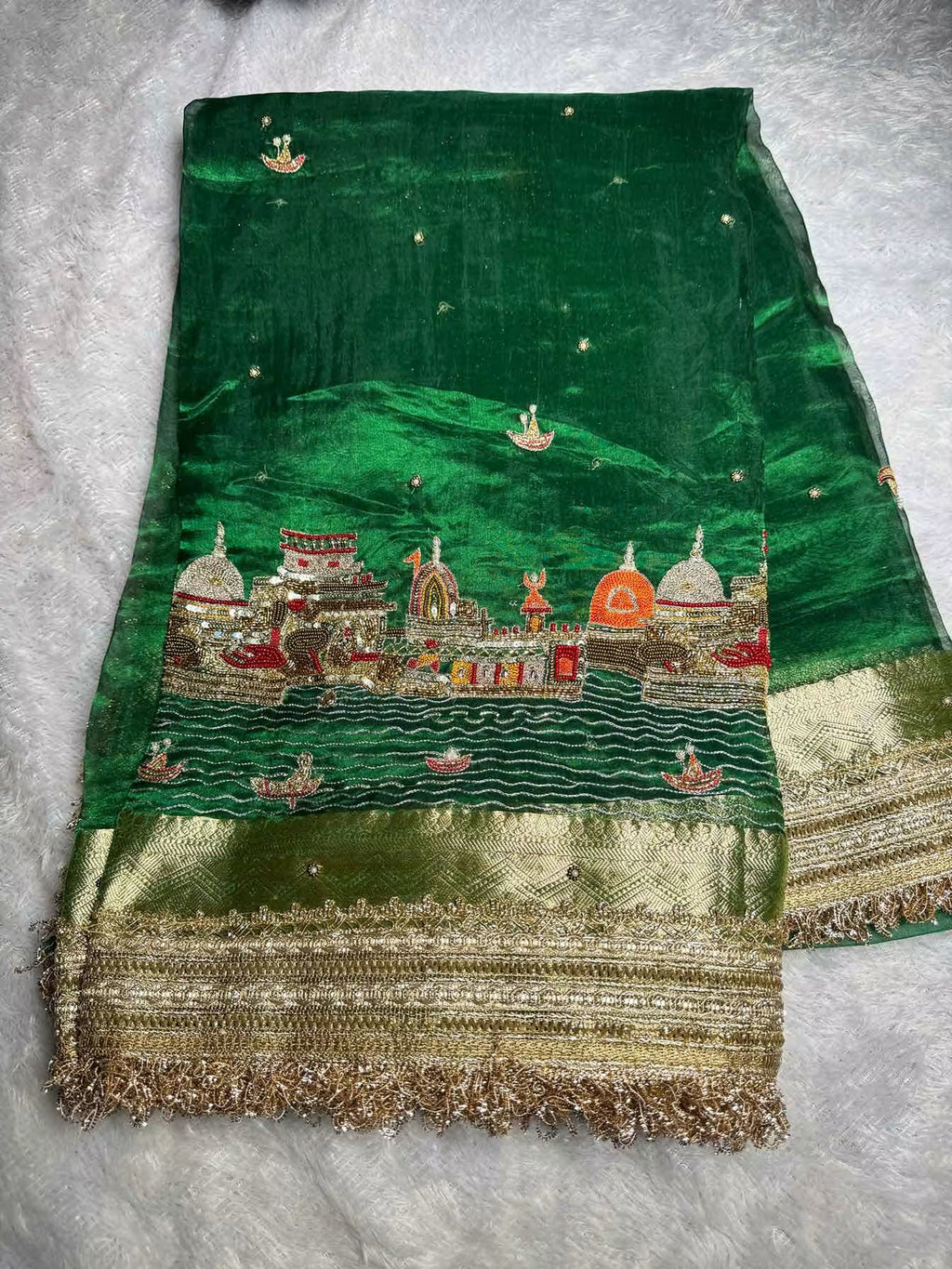 Ghat Green Banarasi Silk Saree - RV Couture 24