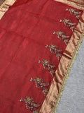 Shahi Mayur Red Banarasi Silk Saree - RV Couture 24