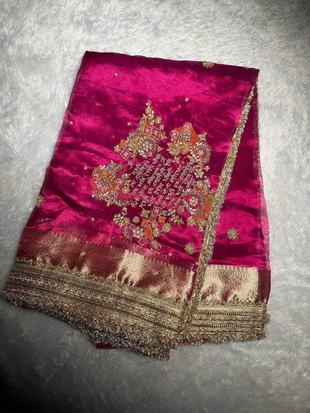 Gayatri Mantra Red Banarasi Silk Saree - RV Couture 24