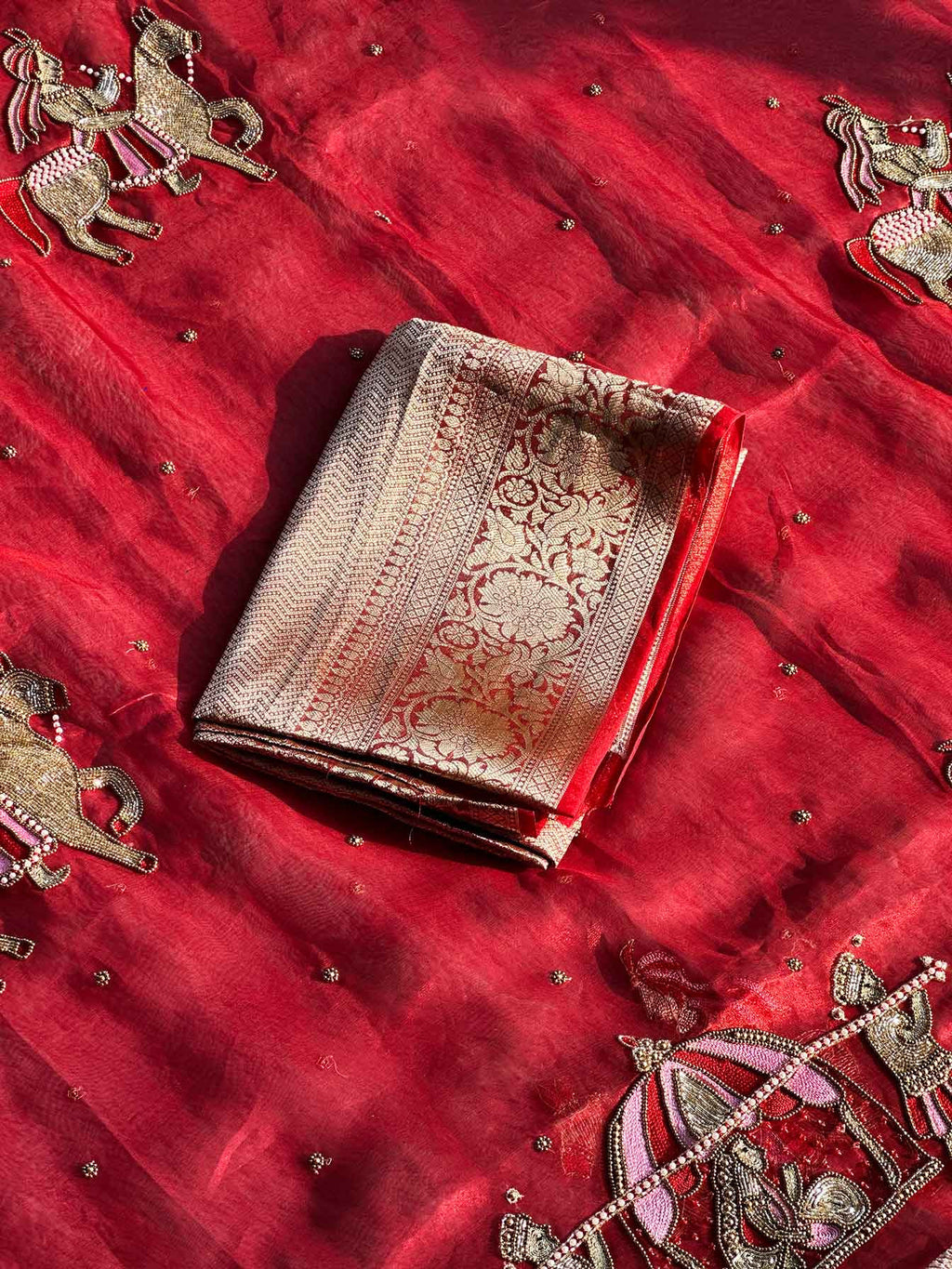 Swarna Doli Red Banarasi Silk Saree - RV Couture 24