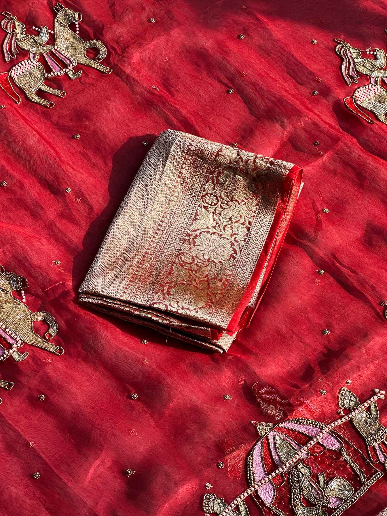 Swarna Doli Red Banarasi Silk Saree - RV Couture 24
