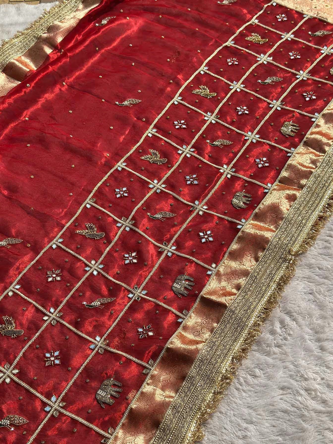 Suvarna Jali Red Banarasi Silk Saree - RV Couture 24