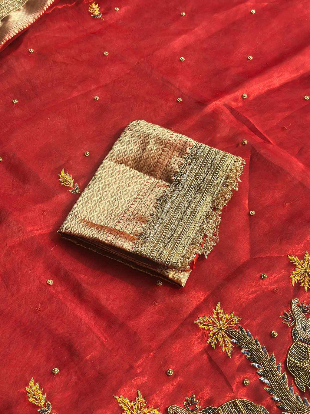 Rajasi Red Banarasi Silk Saree - RV Couture 24