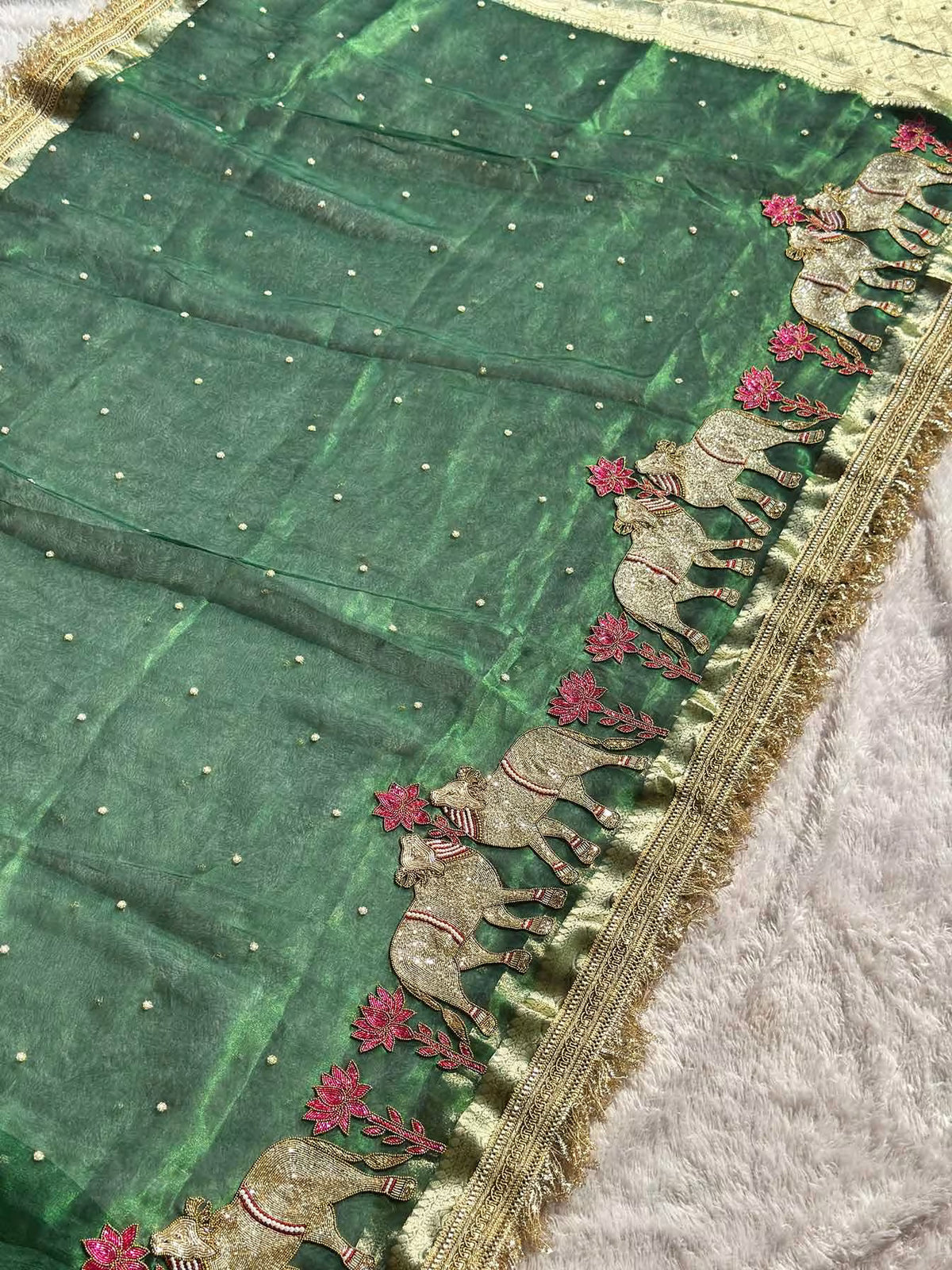 Gajanandi Green Banarasi Silk Saree - RV Couture 24