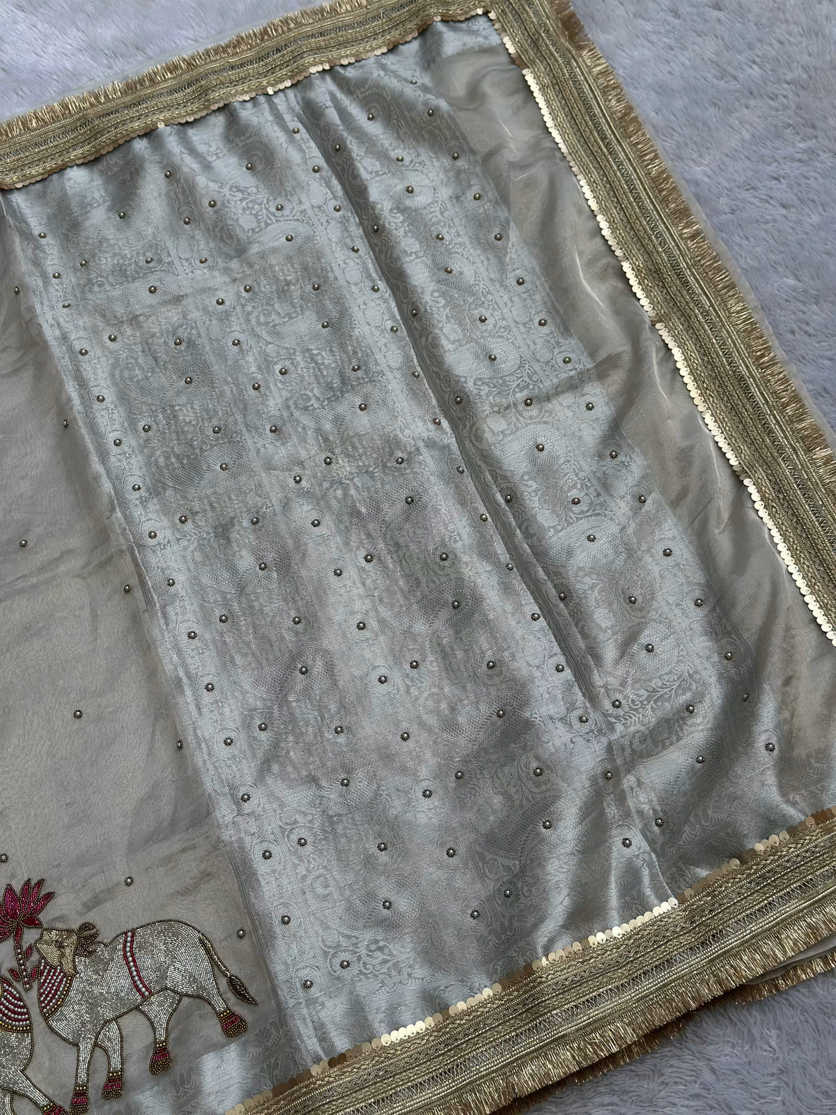 Gajanandi Silver Banarasi Silk Saree - RV Couture 24