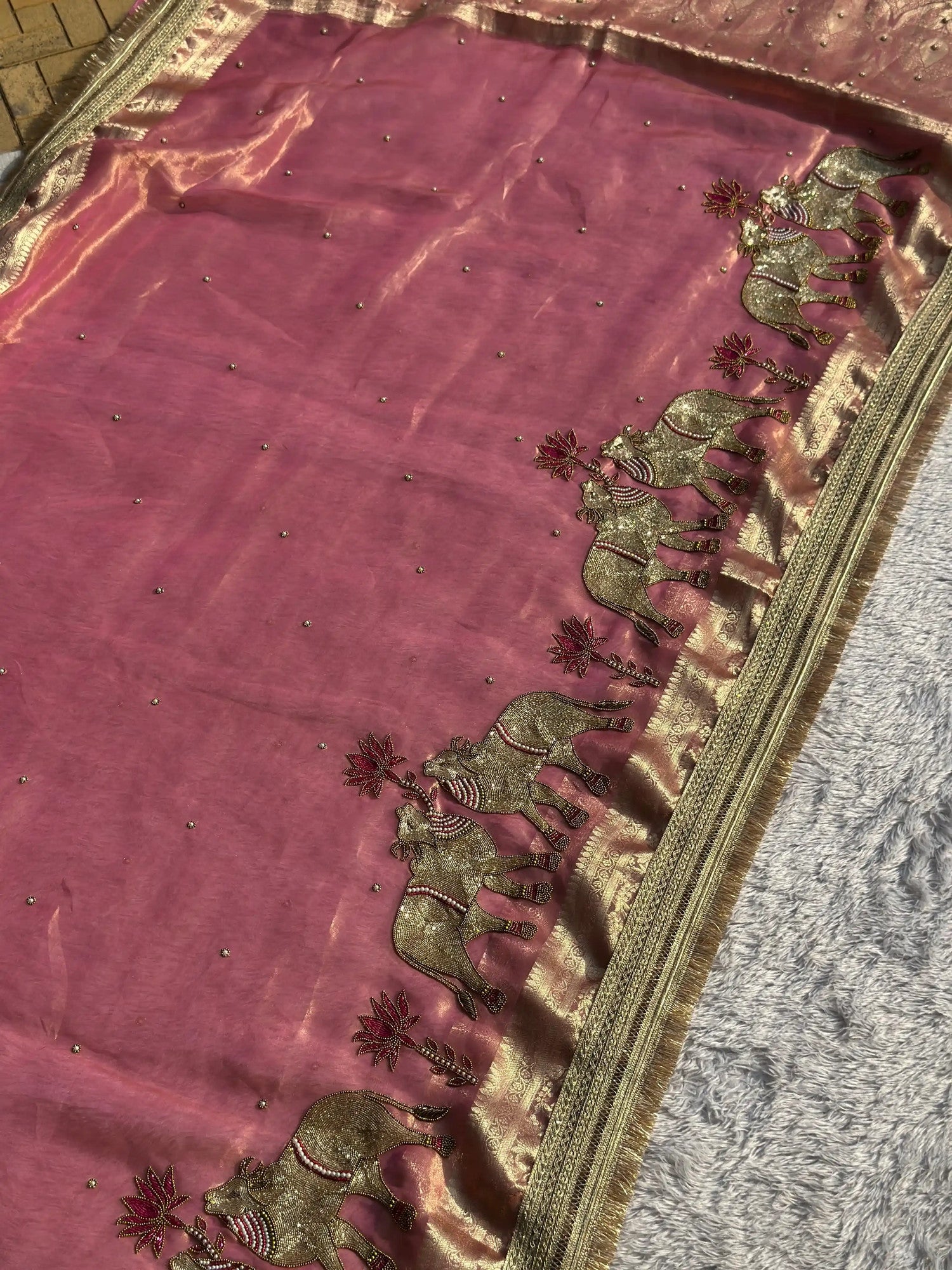 Gajanandi Baby Pink Banarasi Silk Saree - RV Couture 24